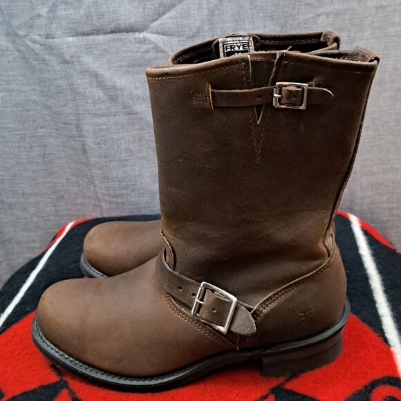 Size 11M Women Frye Engineer 77400 Leather Biker Boots Brown Made in USA Maxitre - Picture 1 of 16
